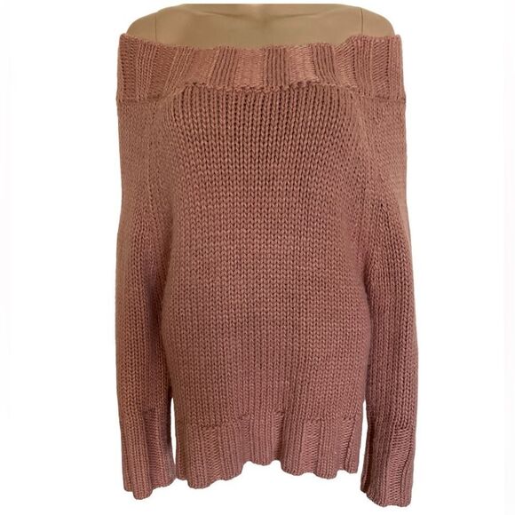 Ecru Lab Women’s Size M Blush Pink Long Sleeve Off The Shoulder Knit Sweater - Picture 1 of 8
